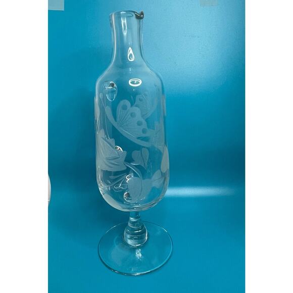 VTG Crystal Cut Etched Floral Clear Wine Decanter Applied Handle - no stopper - Picture 11 of 13